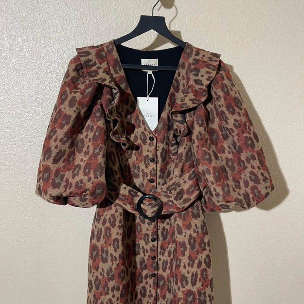 NWT Sezane ROBE COURTE LIA JACQUARD LEOPARD BORDEAUX